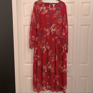 Red Floral Pleated Dress - 2X